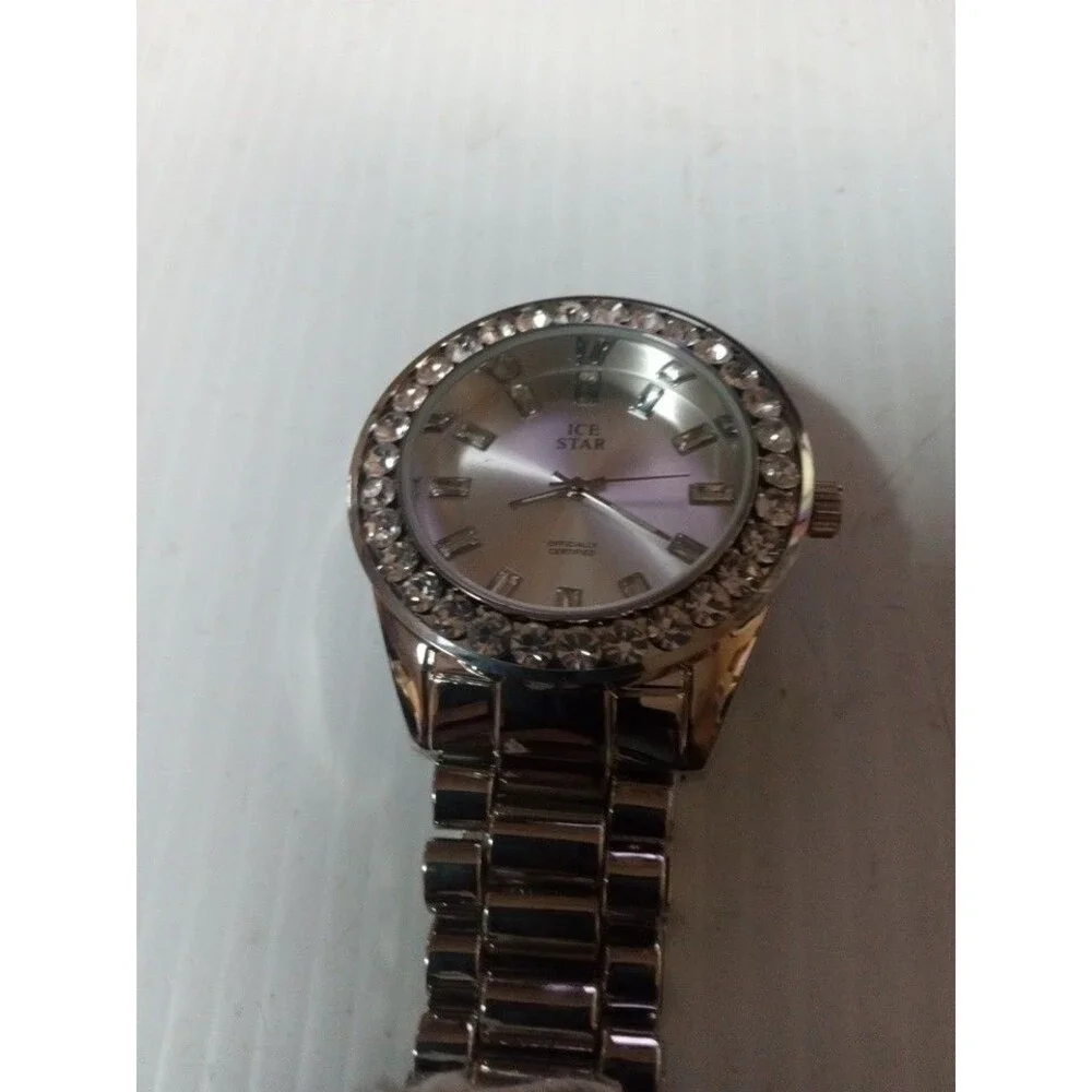 Men Hip Hop Iced Silver Plated  Bling Simulated Diamond Rapper Watch